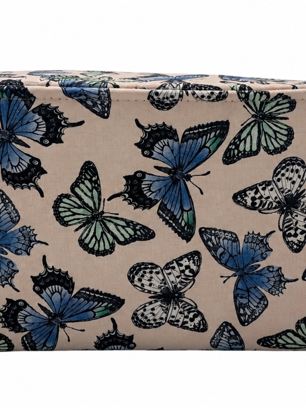 NWT: Classic Fashion Mini The Tote Bag Butterfly Print Tote in Cream and Blue - Picture 3 of 4